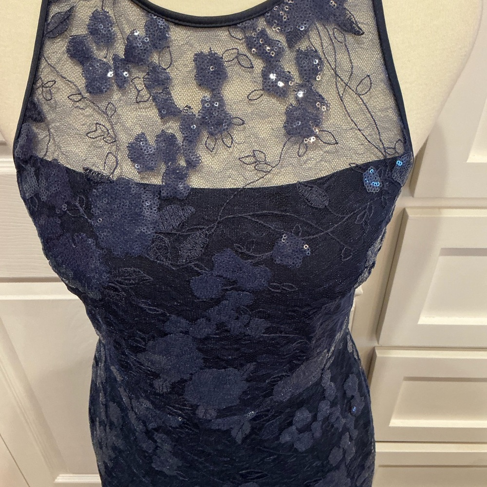 ANTONIO MELANI Midnight Blue Lace Midi Dress - Picture 4 of 11